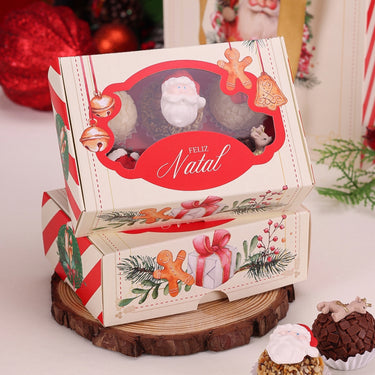 Caja para brigadeiros navideños con 6 cavidades y tapa transparente, tema Papá Noel (paquete de 10)